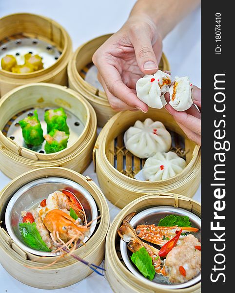 Dimsum with hand in thailand. Dimsum with hand in thailand