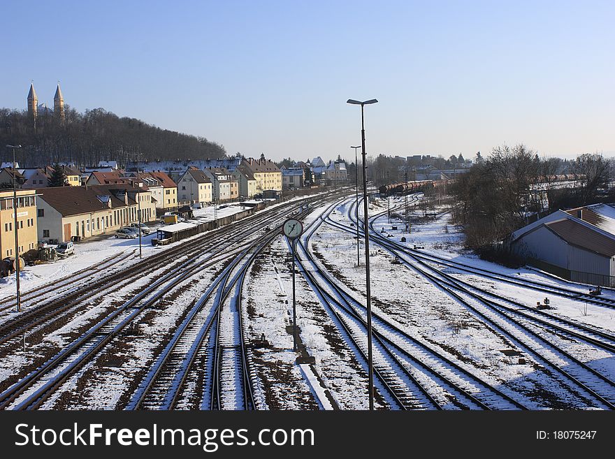 The train station of schwandorf in winter