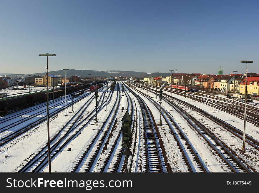 The train station of schwandorf in winter