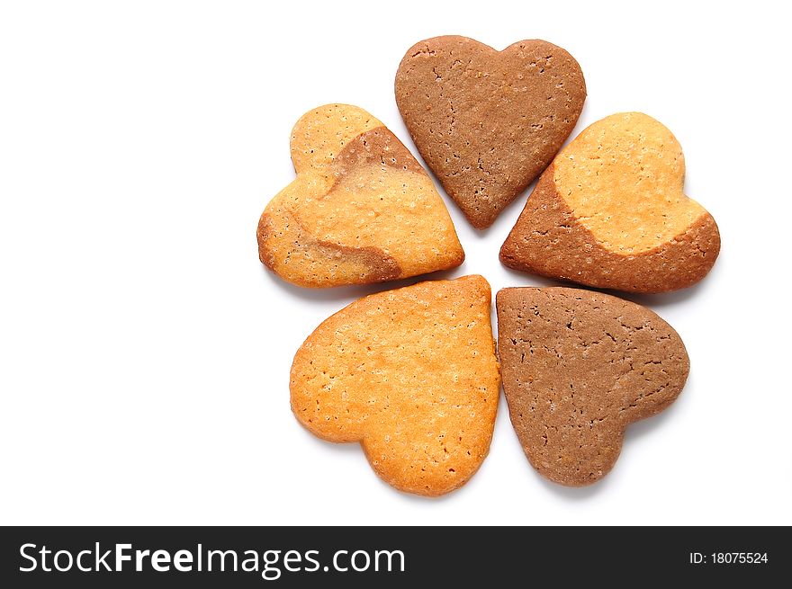 Cookies in heart shaped isolated on white background