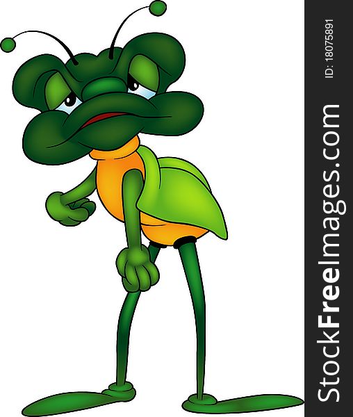 Green Long-legged Bug - Colored Cartoon Illustration, Vector