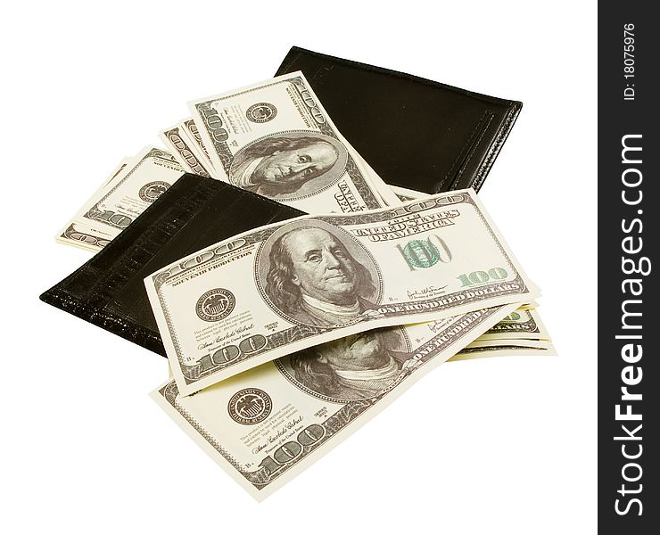 Black purse with lots of notes of 100 dollars. Black purse with lots of notes of 100 dollars