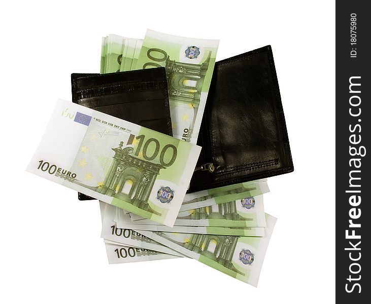 Black purse with lots of banknotes