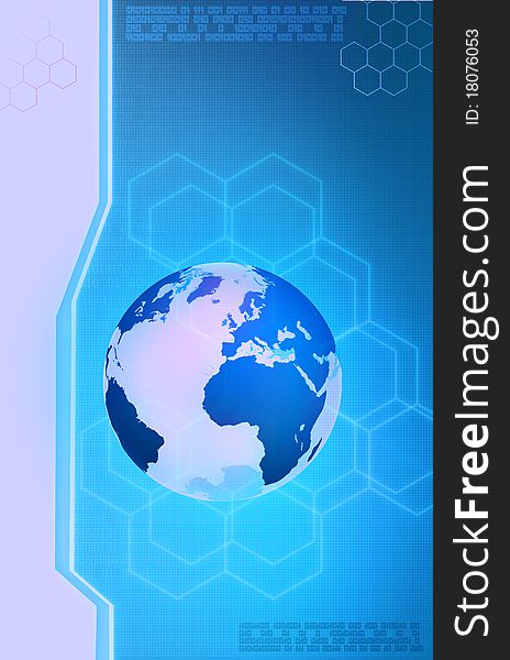 Blue Technology Background With World