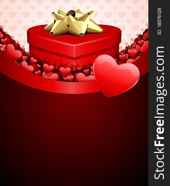 Heart gift and card with heart Valentine's day background