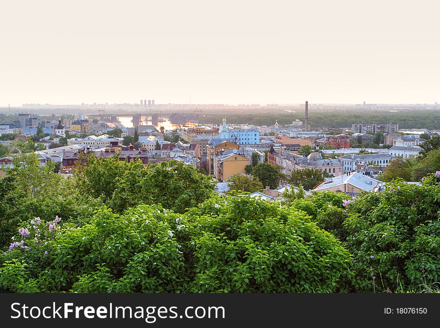 Morning in Kyiv city. View from a hill. Morning in Kyiv city. View from a hill.