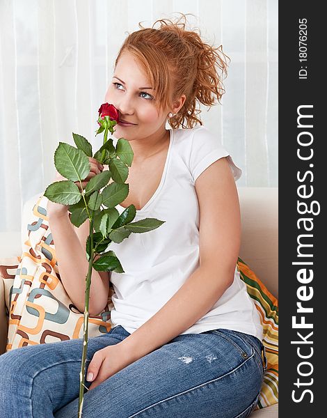 Beauty, young girl with red rose