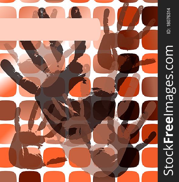 Abstract grunge a background with prints of hands. Vector illustratiion. Abstract grunge a background with prints of hands. Vector illustratiion