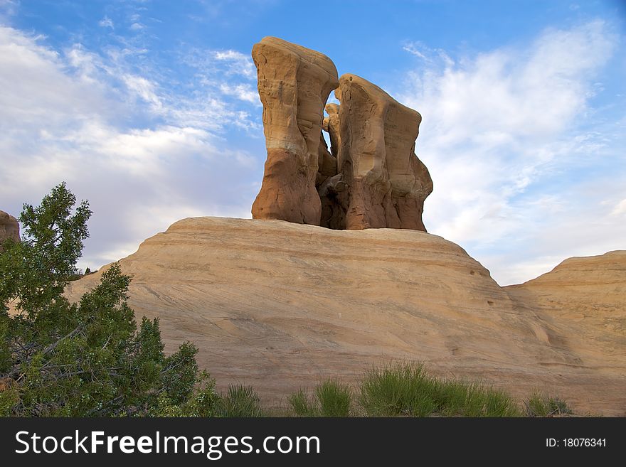 Hoodoos on a natural pedestal, Devil's Garden, Grand Staircase Escalante National Monument, Utah