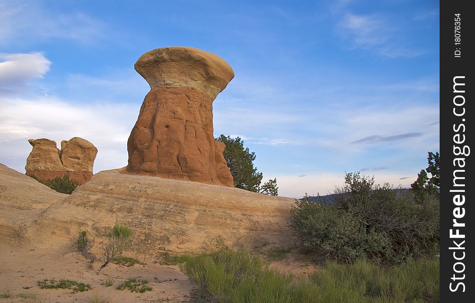 Hoodoo sitting on a rock, Devil's Garden, Grand Staircase Escalante National Monument, Utah