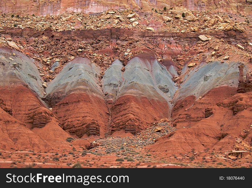 Closeup of the colourful rocks of Capitol Reef National Park
