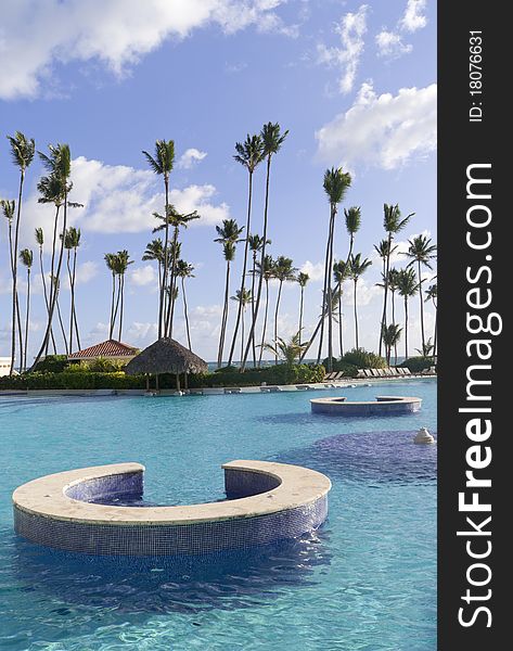 The empty swimming pool in caribbean resort