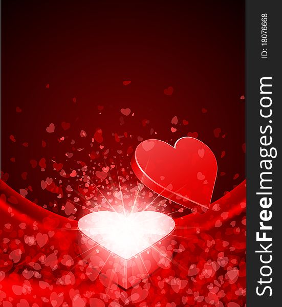 Heart gift present with fly hearts Valentine's day background