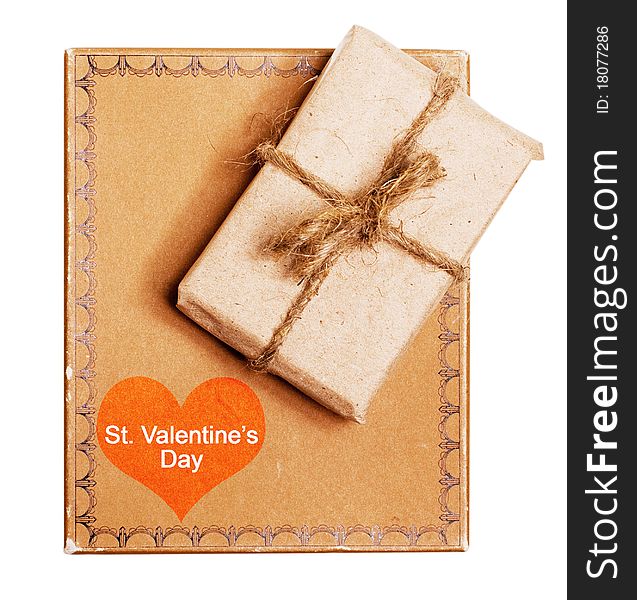 Present gift from grunge paper isolated on a white, st valentine's day