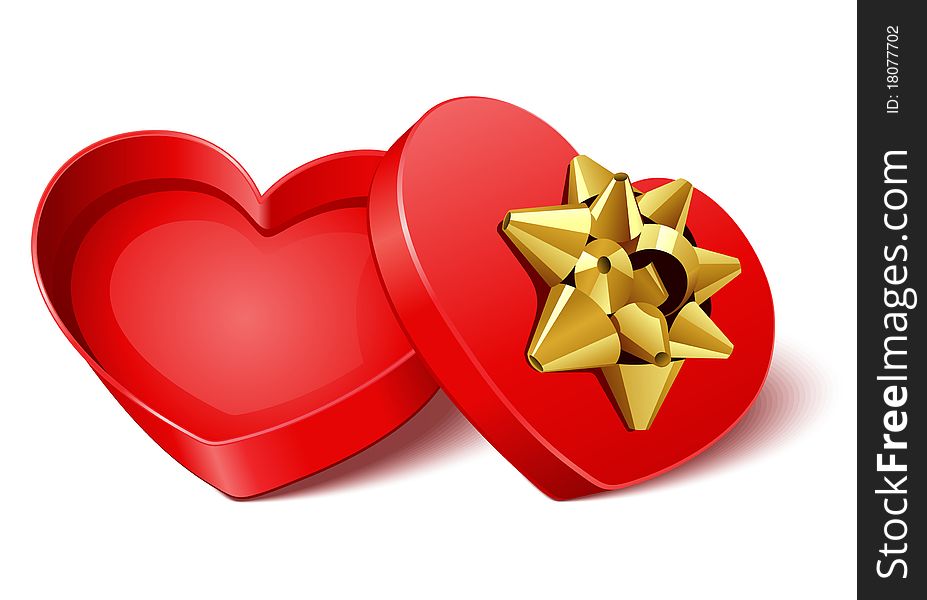 Open Gift Heart With Gold Bow