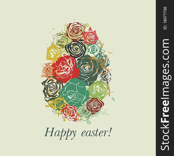 Postcard with beautiful Easter egg on green background. Vector illustration. Postcard with beautiful Easter egg on green background. Vector illustration.