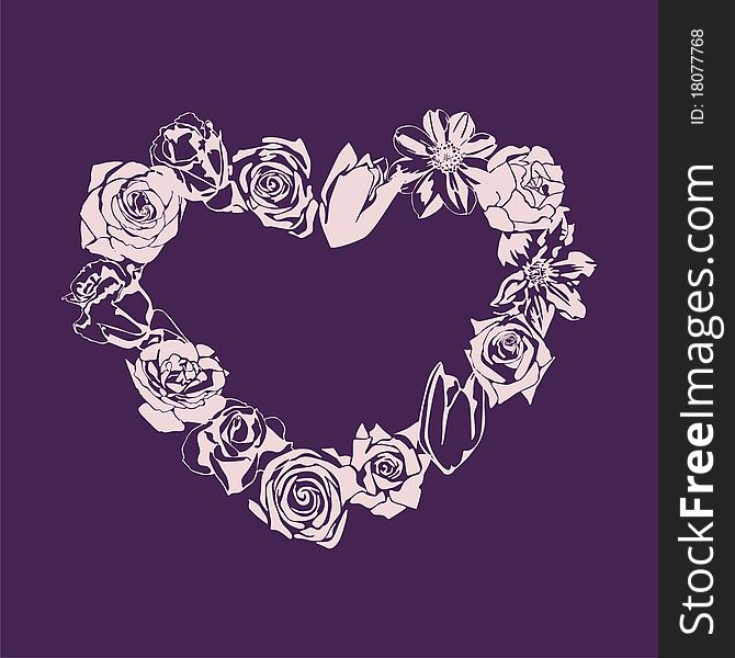 Heart consist of flowers on violet background. Vector illustration. Heart consist of flowers on violet background. Vector illustration