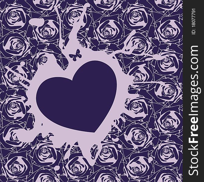 Heart on violet background which consist of flowers. Vector illustration. Heart on violet background which consist of flowers. Vector illustration