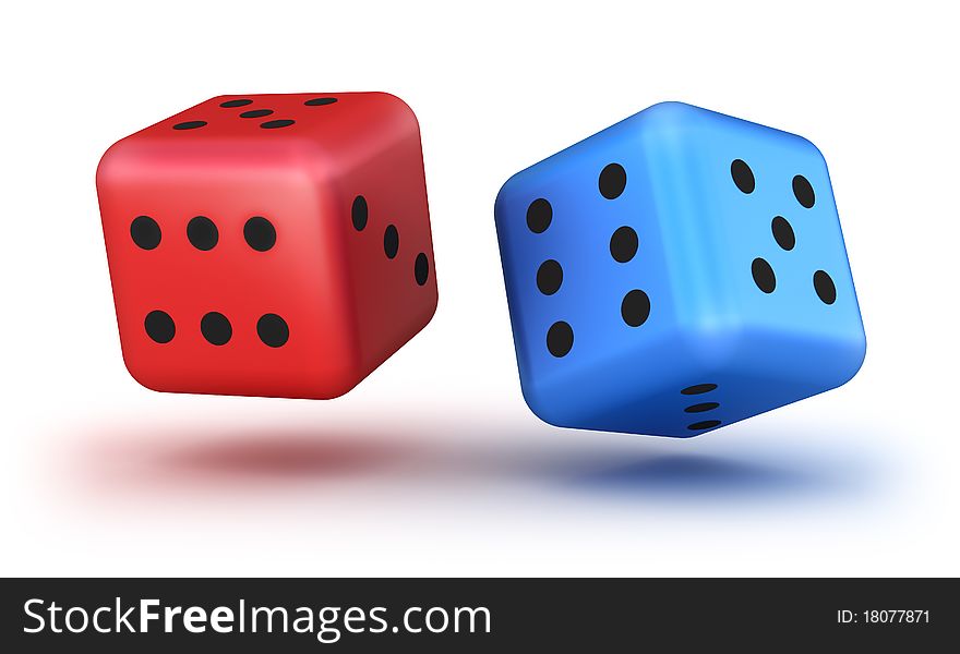 Dice red and blue isolated on white