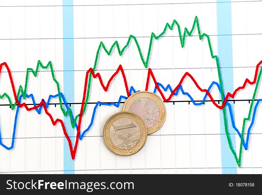 Business diagram on financial report with coins