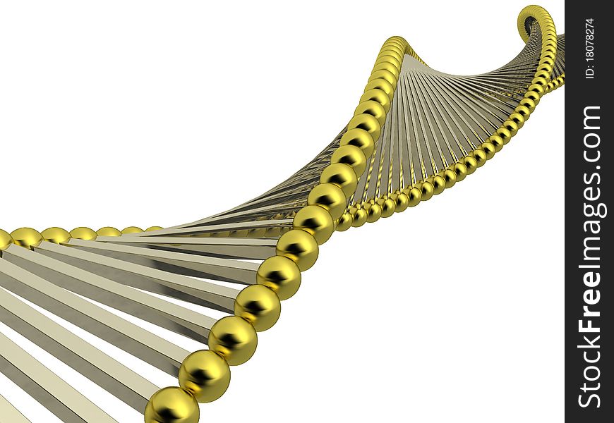 Model of DNA from white metal rods and yellow metal balls on a white background №1. Model of DNA from white metal rods and yellow metal balls on a white background №1