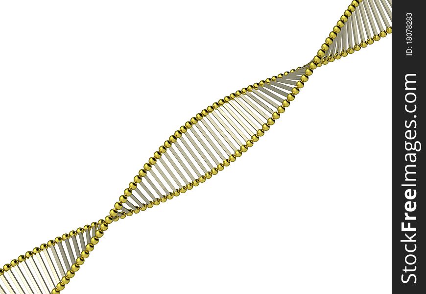 Model of DNA from white metal rods and yellow metal balls on a white background â„–2. Model of DNA from white metal rods and yellow metal balls on a white background â„–2