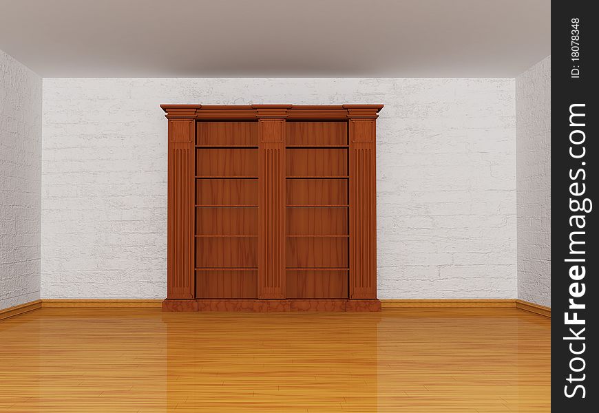 Wooden empty bookshelf in minimalist interior