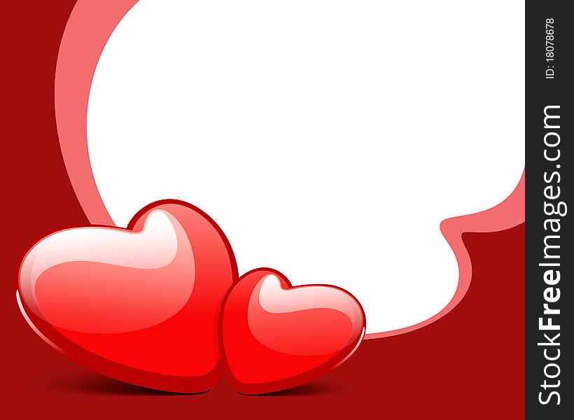 Two red glossy hearts Valentine's day background