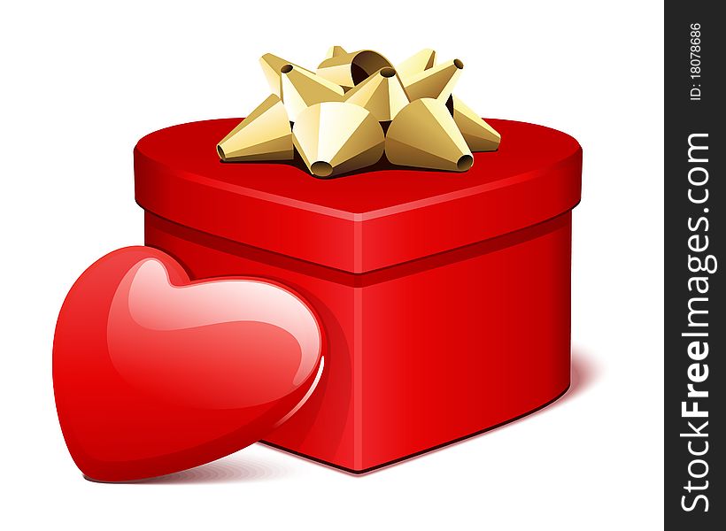 Red shiny heart gift with heart present Valentine's day illustration