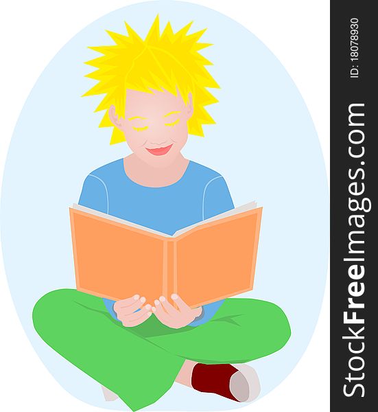 Young blond girl sitting and reading a book. Young blond girl sitting and reading a book
