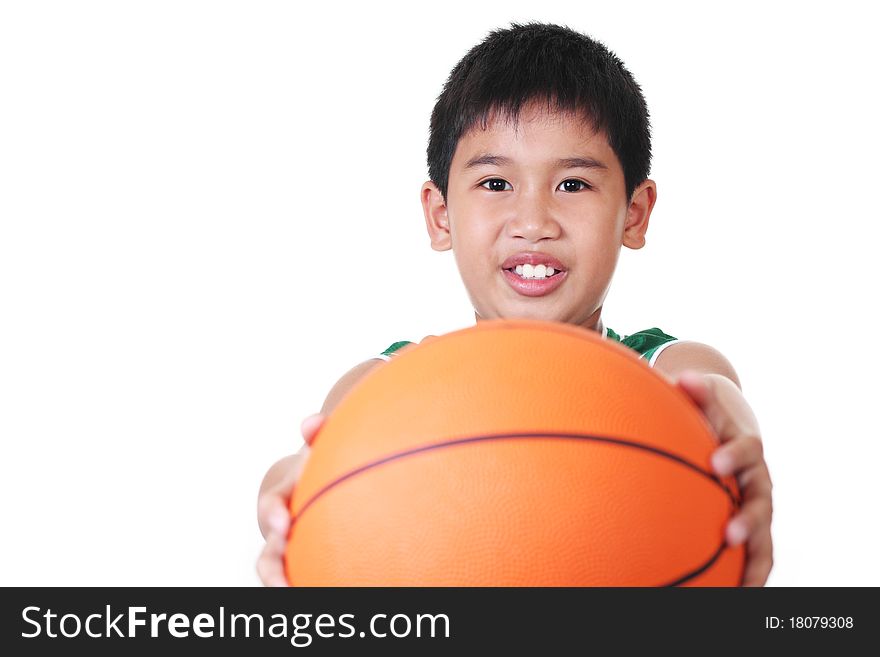 Happy asian boy holding a ball. Happy asian boy holding a ball