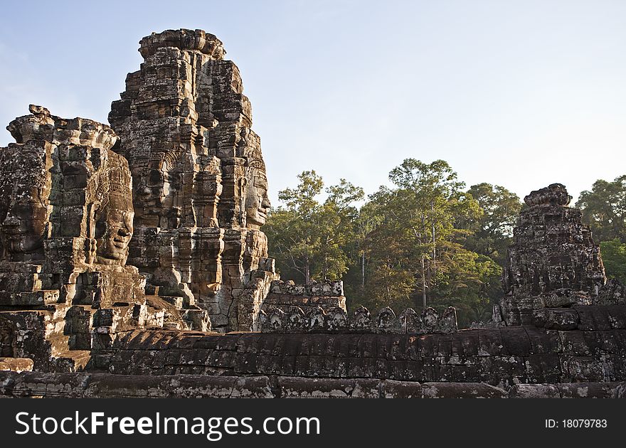 Bayon temple tower with  faces Cambodia