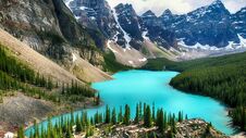 Moraine Lake, Valley Of The Ten Peaks, Alberta, Canada, Banff National Park, Beautiful Landscape Stock Photo Moraine Lake, Valley Of The Ten Peaks, Alberta, Canada, Banff National Park, Beautiful Landscape Stock Photo