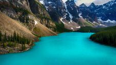 Moraine Lake, Banff National Park, Alberta, Canada, Valley Of The Ten Peaks, Beautiful Landscape Stock Photography