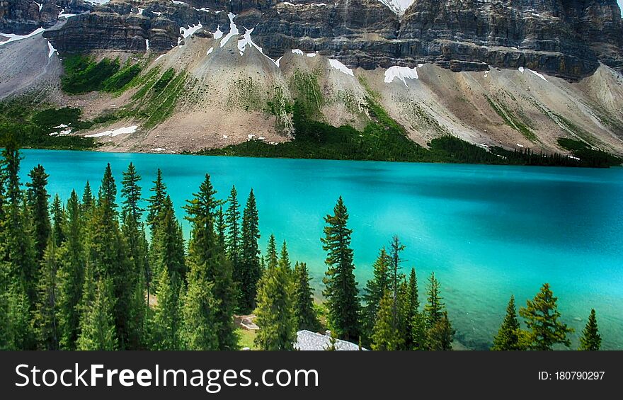 Moraine Lake is a glacially fed lake in Banff National Park, 14 kilometres outside the Village of Lake Louise, Alberta, Canada. It is situated in the Valley of the Ten Peaks, at an elevation of approximately 1,884 metres. The lake has a surface area of 50 hectares. Moraine Lake is a glacially fed lake in Banff National Park, 14 kilometres outside the Village of Lake Louise, Alberta, Canada. It is situated in the Valley of the Ten Peaks, at an elevation of approximately 1,884 metres. The lake has a surface area of 50 hectares.