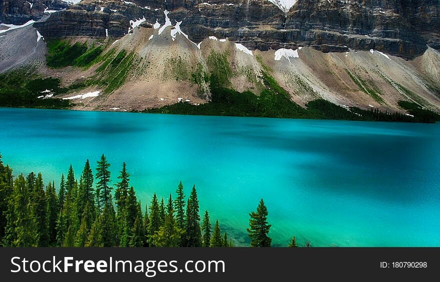 Moraine Lake is a glacially fed lake in Banff National Park, 14 kilometres outside the Village of Lake Louise, Alberta, Canada. It is situated in the Valley of the Ten Peaks, at an elevation of approximately 1,884 metres. The lake has a surface area of 50 hectares. Moraine Lake is a glacially fed lake in Banff National Park, 14 kilometres outside the Village of Lake Louise, Alberta, Canada. It is situated in the Valley of the Ten Peaks, at an elevation of approximately 1,884 metres. The lake has a surface area of 50 hectares.