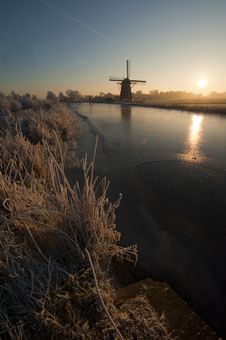Old Windmill Along Frozen River Stock Image Old Windmill Along Frozen River Stock Image