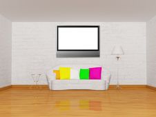 Room With White Couch, Table, Lamp And Lcd TV Stock Image Room With White Couch, Table, Lamp And Lcd TV Stock Image