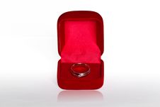 Ring In Open Red Velvet Box Isolated On White Stock Photography