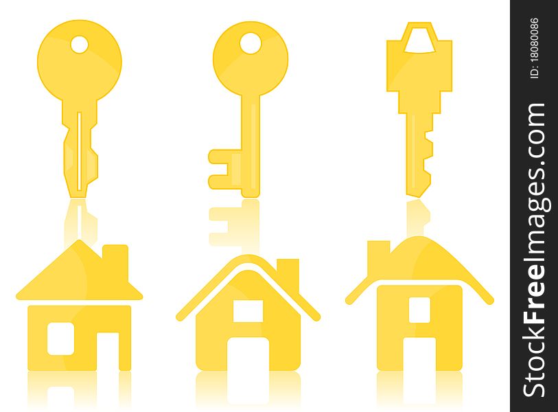 Set of icons of keys and houses. A illustration. Set of icons of keys and houses. A illustration