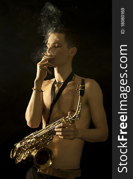 Smoking Jazz Man With Saxaphone