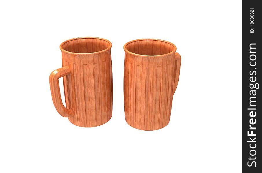 Wooden mug for drinks on a white background