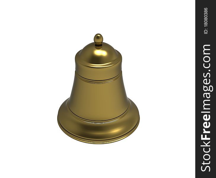 Small gold hand bell on a white background