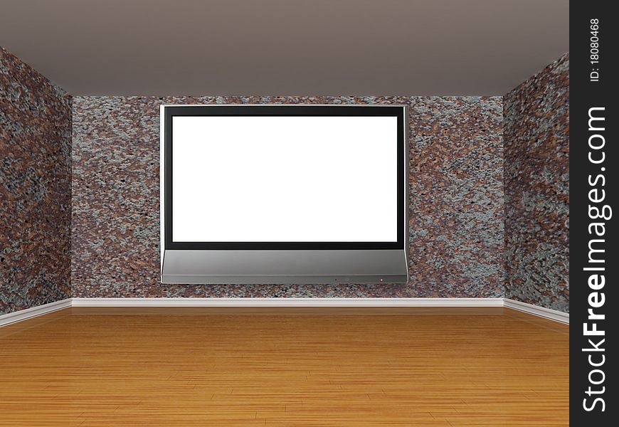 Grunge metallic room with lcd tv