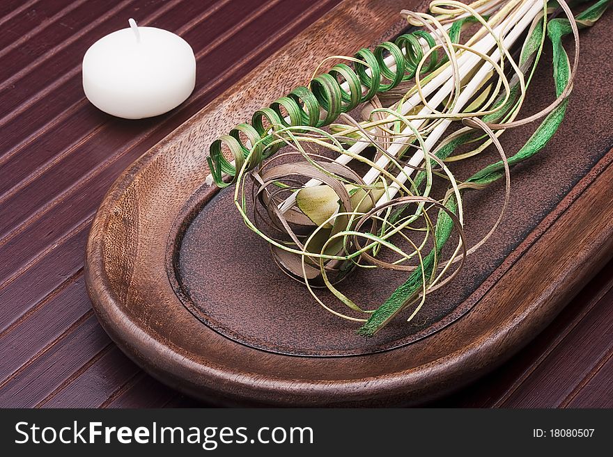 Scented candles and chopsticks made in a decorative form for use in aromatherapy SPA salons and wellness medicine.