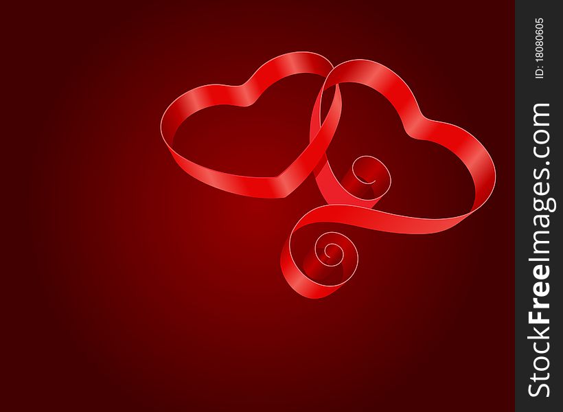 Two hearts from ribbon Valentine's day background