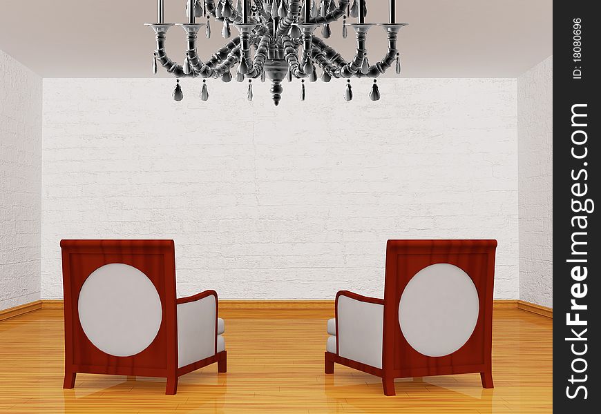 Two Luxurious Chairs With Chandelier