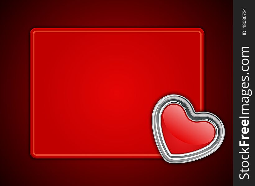 Red shiny heart shape on card Valentine's day background