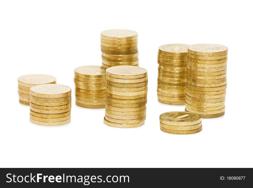 Golden coins isolated on white background