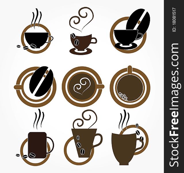Set of icons with coffee image. Set of icons with coffee image